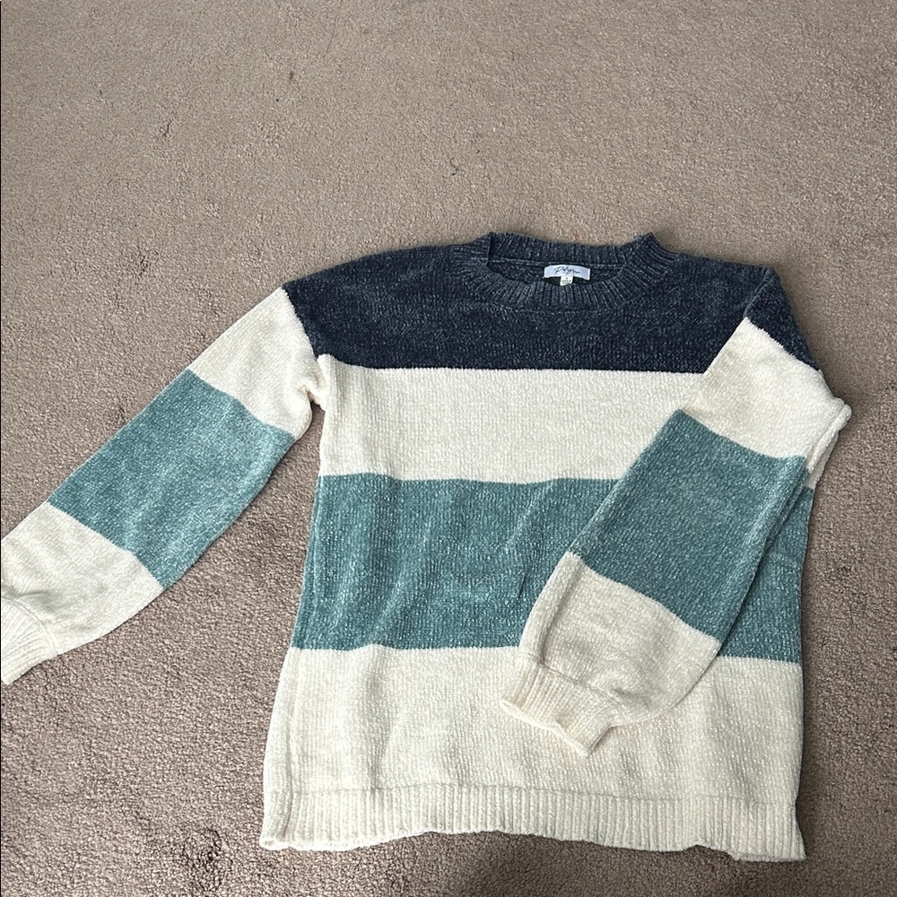 Crewneck Sweater - Cream, Teal, and Gray